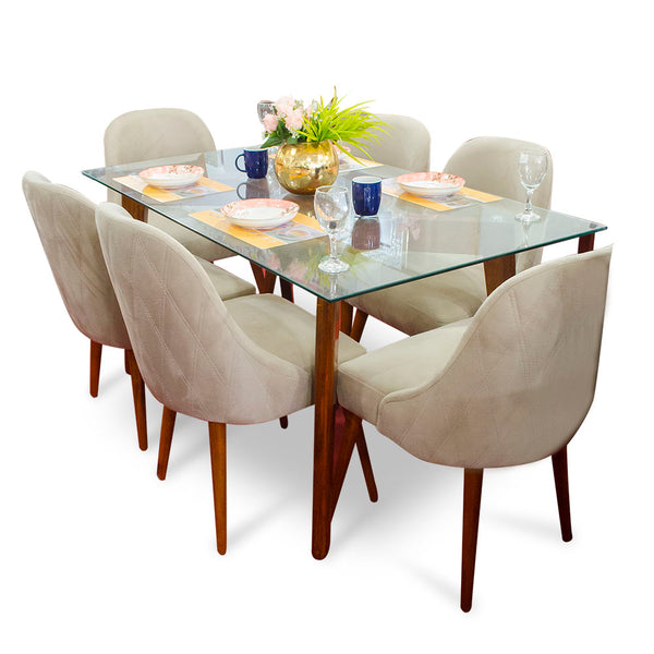 Juego De Comedor 06 Sillas Vintage Jana - Beige